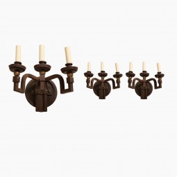 Iron Triple Light Sconces with Gilded Detail