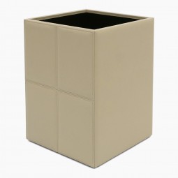 Stitched Ivory Leather Wastepaper Basket