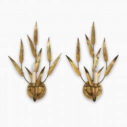 Pair of Gilt Iron Foliate Sconces