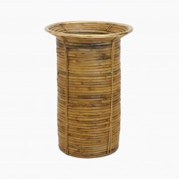 Rattan and Brass Umbrella Stand