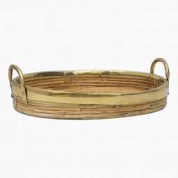 Rattan and Brass Oval Basket