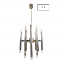 Pair of Eighteen Light Chrome Italian Chandeliers