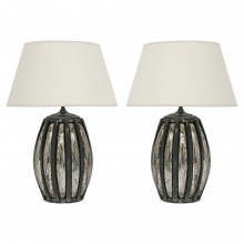 Pair of Steel and Mirrored Glass Table Lamps