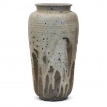 Large Partially Glaze Gray/Taupe Vase