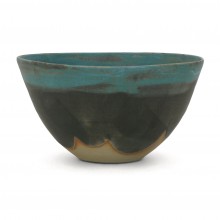 Stoneware Bowl with Turquoise Rim