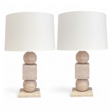 Pair of Travertine Column Lamps