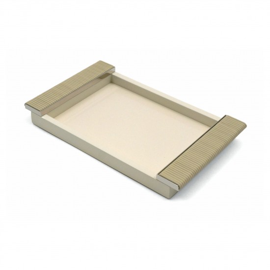 Ivory Lacquered Tray with Chrome and Leather Handles