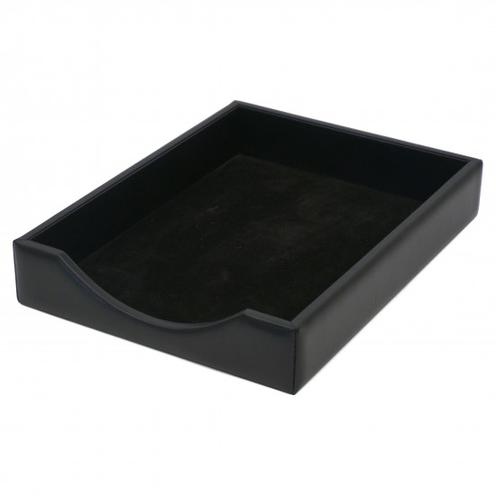 Italian Black Leather Letter Tray