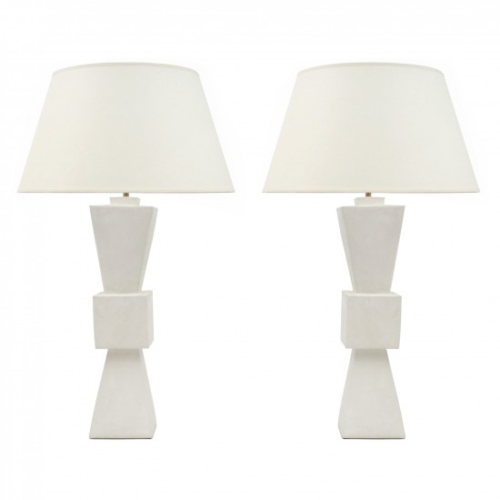 Pair of Plaster Columnar Lamps