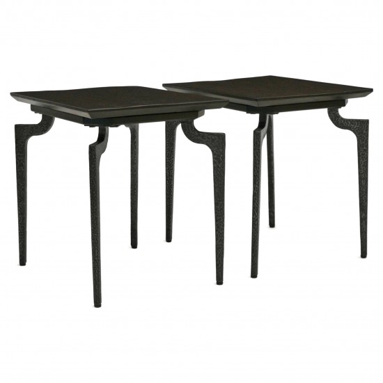 Pair of Rectangular Ebonized Wood and Iron Side Tables