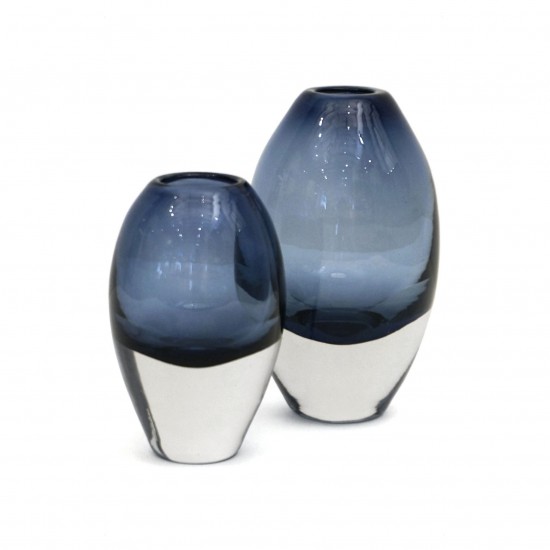 Set of Two Molded Blue Glass Vases