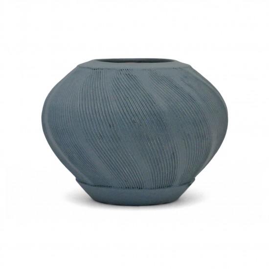 Round Blue Stoneware Vase