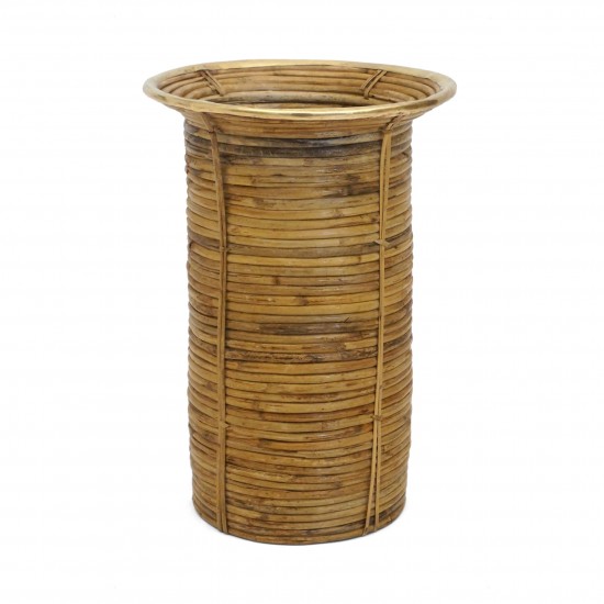 Rattan and Brass Umbrella Stand