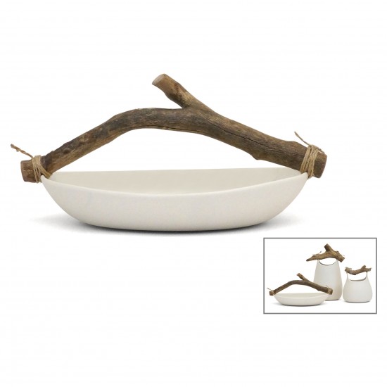 Oval Porcelain Bowl with Branch Handle