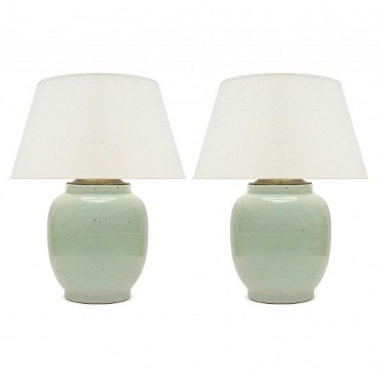 Pair of Celadon Ceramic Lamps